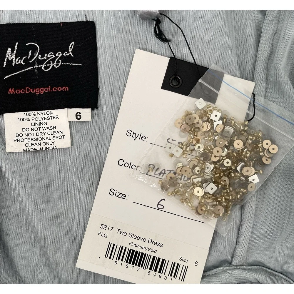 Mac Duggal 5217 Platinum Gold Beaded Long Sleeve Gown Size 6 $798